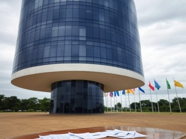 Edifício da secretaria de cultura em Brasília com decorações de carnaval e documentos, sob críticas de opacidade no DF Folia 2026.