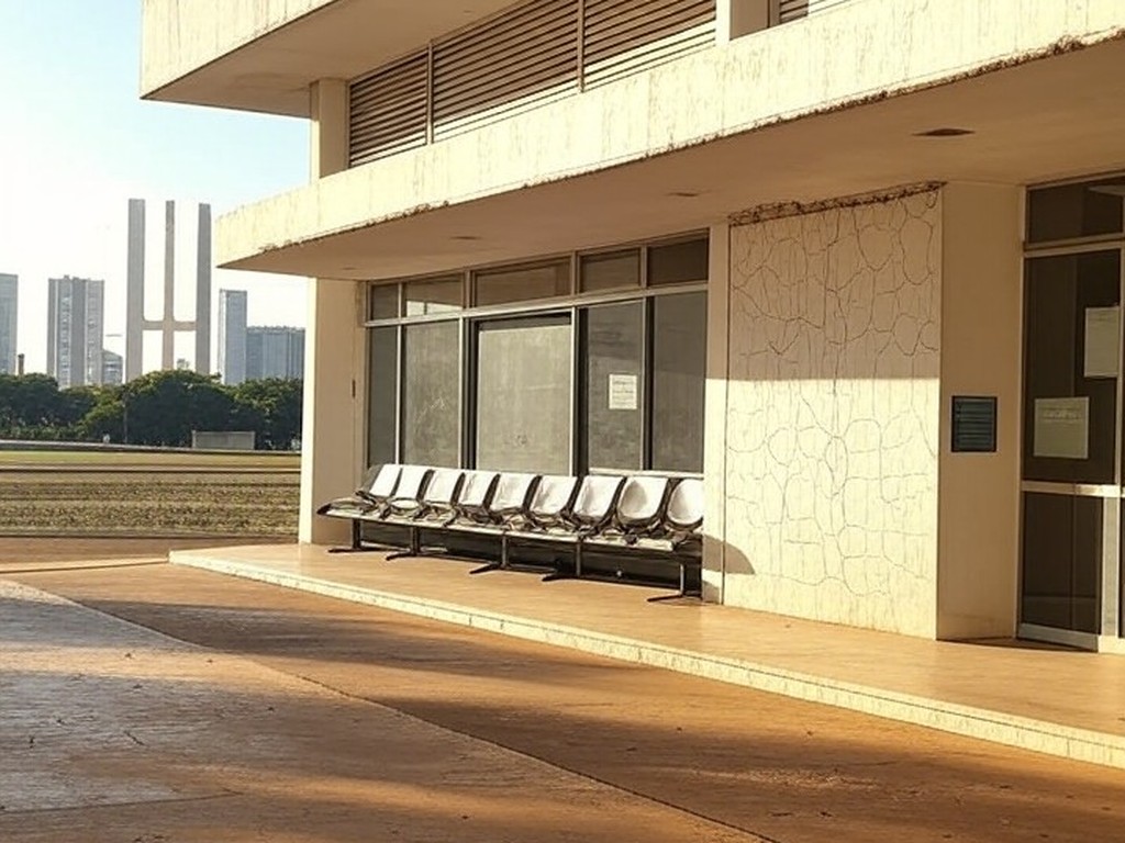 Clínica de saúde pública em Brasília com sinais de desgaste, simbolizando lacunas no Projeto Olhar Cidadão para crianças no DF.