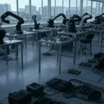 Laboratório de robótica vazio em Brasília, com equipamentos inativos, representando lei aprovada com dúvidas sobre efetividade.