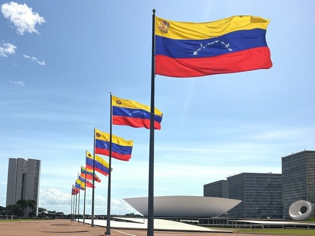Bandeiras da Venezuela em Brasília simbolizando celebração de exilados pela prisão de Maduro.