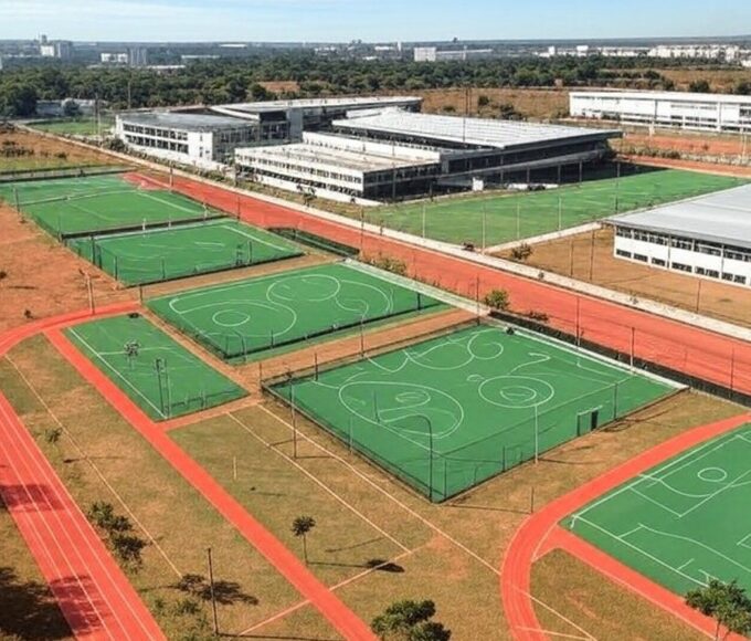 Complexo esportivo no DF com quadras e campos para modalidades esportivas gratuitas.