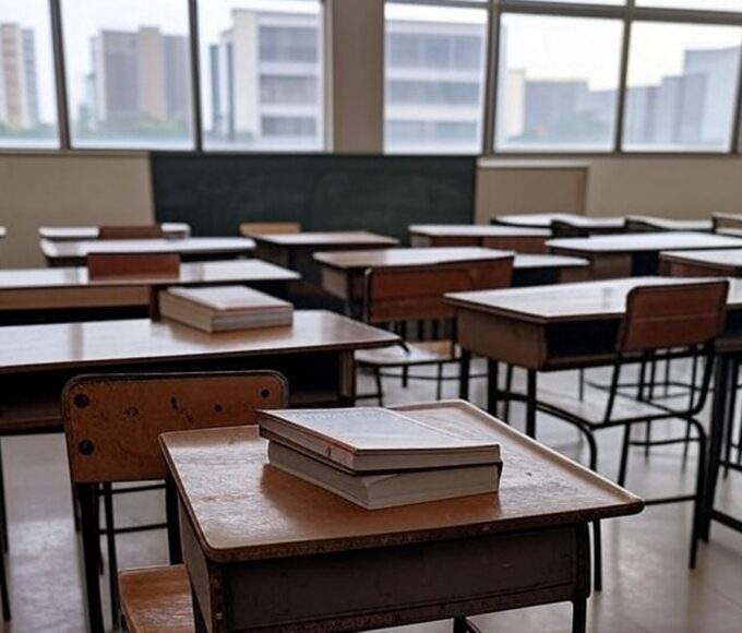 Escola pública em Brasília com portões fechados, representando falhas no combate ao abuso infantil aprovado pela CLDF.