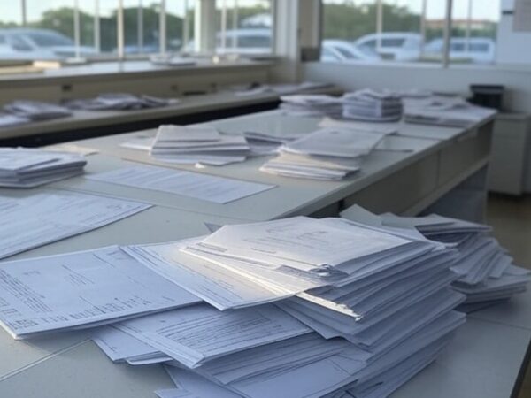 Fachada de agência da Caesb em Brasília com indicação de horários ampliados, destacando críticas por ineficiência no atendimento.