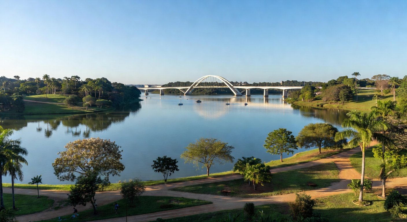 Lago Paranoá em Brasília com águas calmas e ponte ao fundo após carnaval, registrando 22 mil visitantes.
