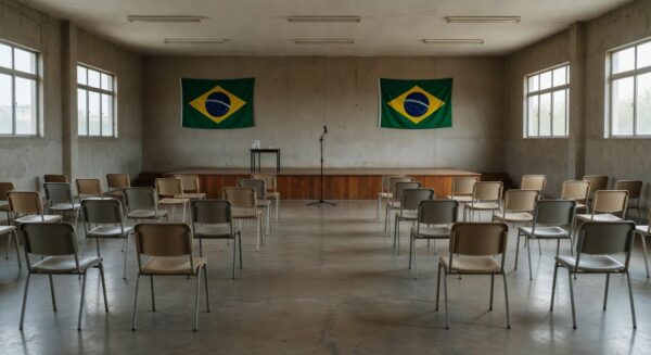 Sala de conferência no Recanto das Emas com cadeiras e palco para debate sobre Cartão Prato Cheio organizado pela Sedes-DF.
