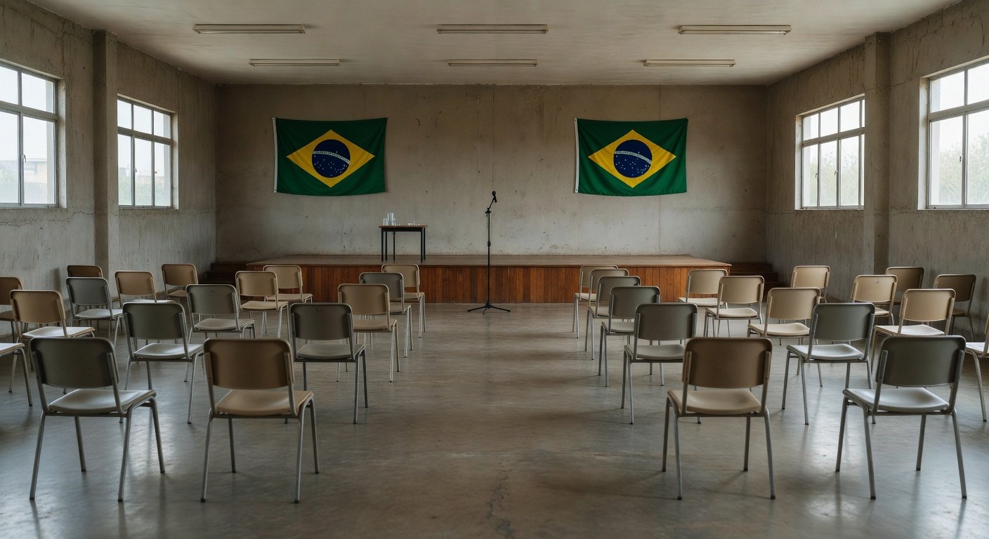 Sala de conferência no Recanto das Emas com cadeiras e palco para debate sobre Cartão Prato Cheio organizado pela Sedes-DF.