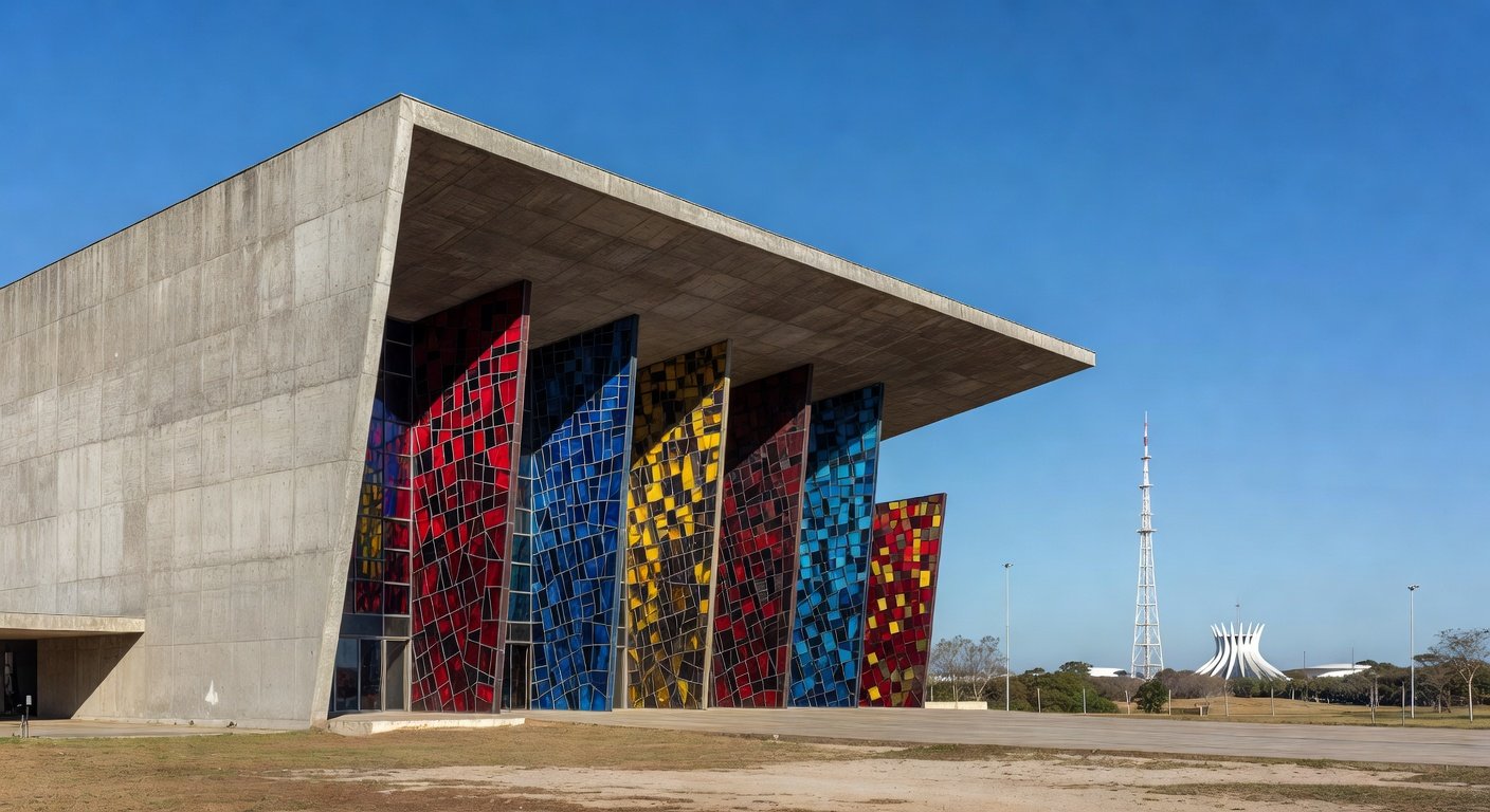 Igreja moderna em Brasília representando o programa Igreja Legal do GDF, com entrega de escrituras a entidades religiosas.