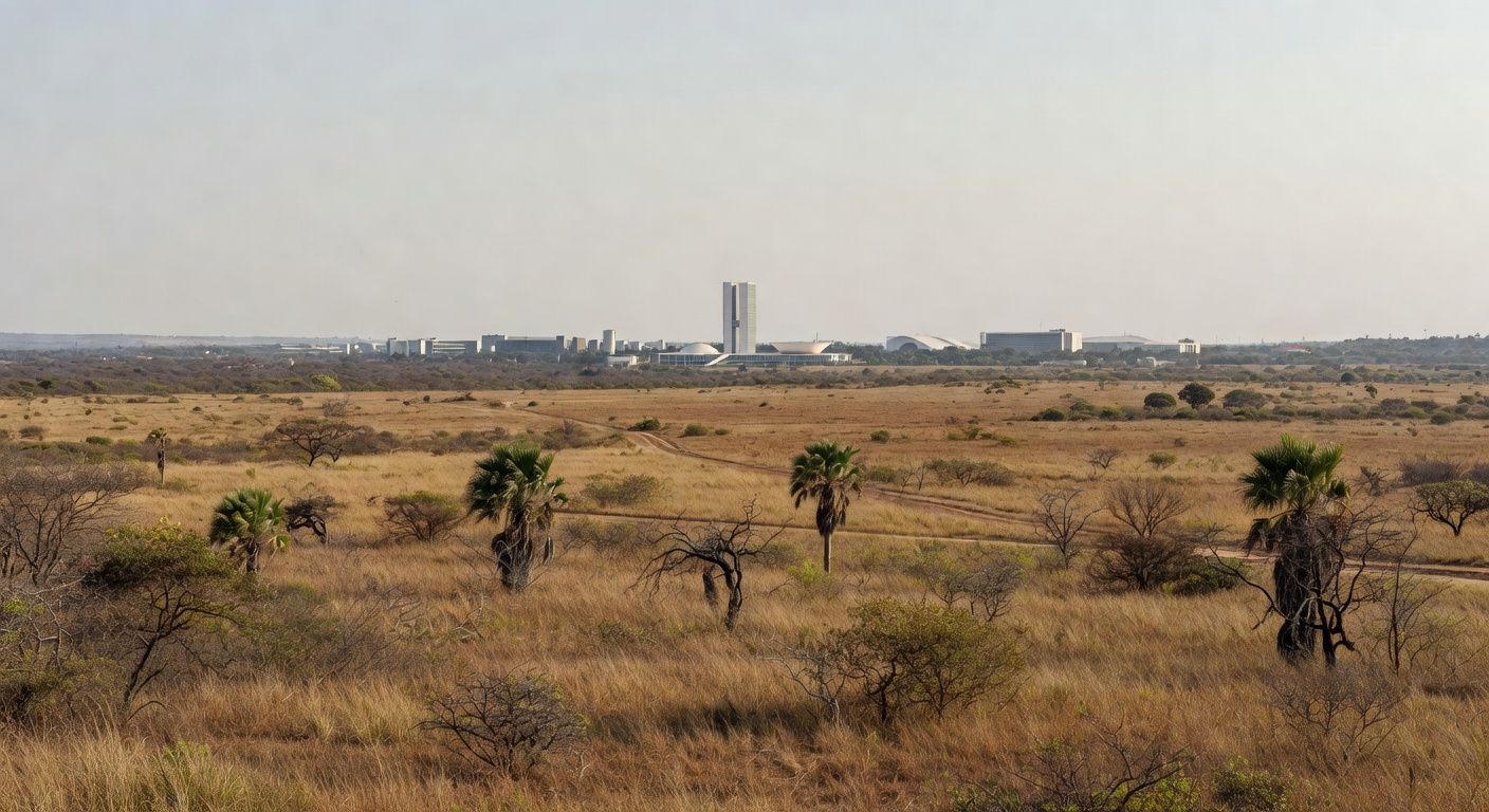 Vista de gleba de terra em Brasília prevista para 35 mil moradores, terreno de garantia para capitalização do BRB.