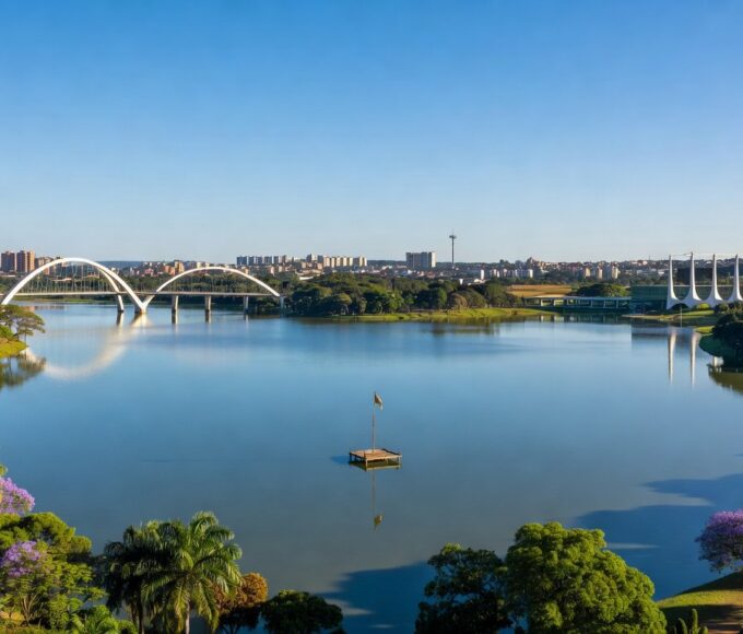 Vista do Lago Paranoá em Brasília, simbolizando suspensão de licitação para ponte.
