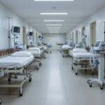 Unidade de terapia intensiva em hospital brasileiro com equipamentos médicos, ilustrando boletim sobre melhora renal e inflamação.