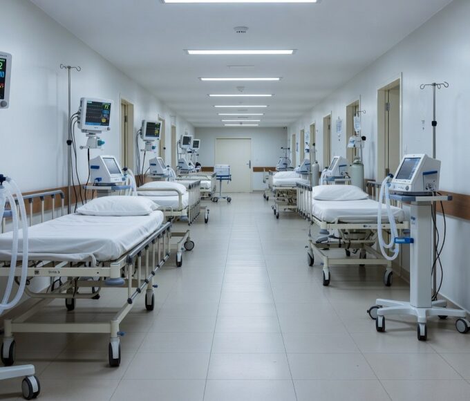 Unidade de terapia intensiva em hospital brasileiro com equipamentos médicos, ilustrando boletim sobre melhora renal e inflamação.