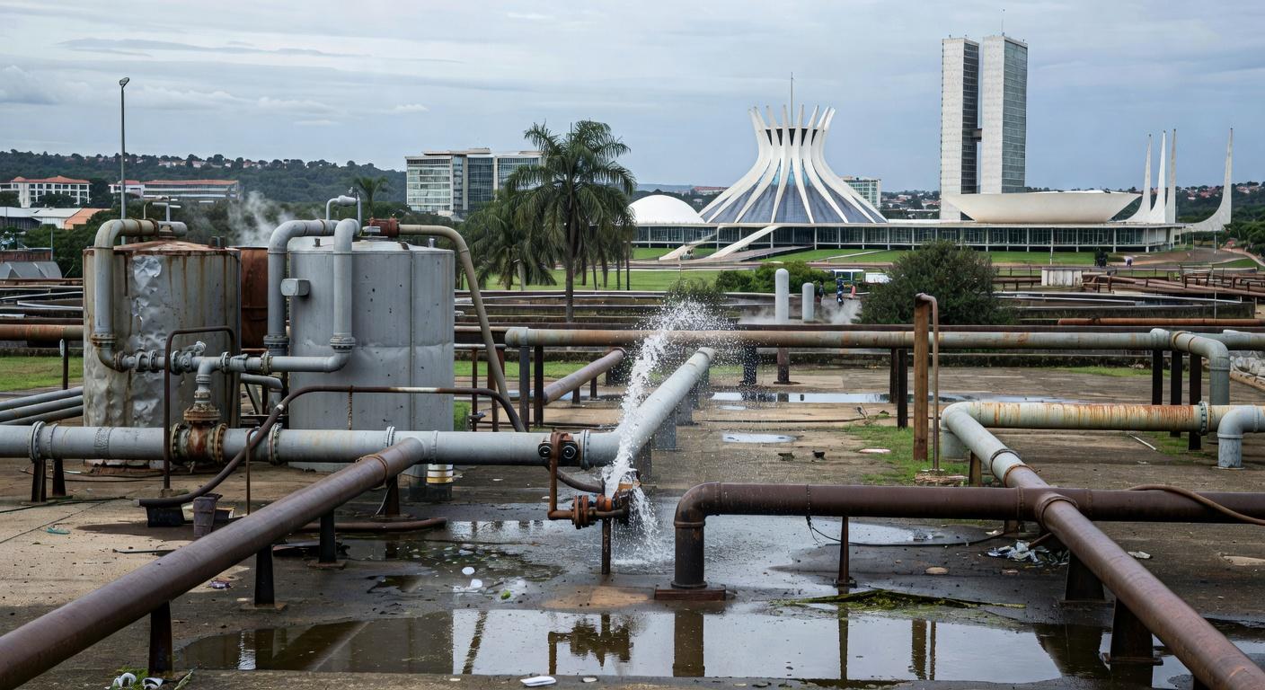 Edifício da Caesb em Brasília com relógio simbolizando prazo curto para seleção de estagiários e críticas por exclusão digital.