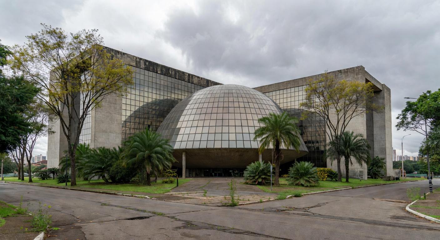 Fachada da Câmara Legislativa do DF em Brasília, com pódio vazio e prédios de seguros ao fundo, simbolizando homenagem criticada por ignorar crises.