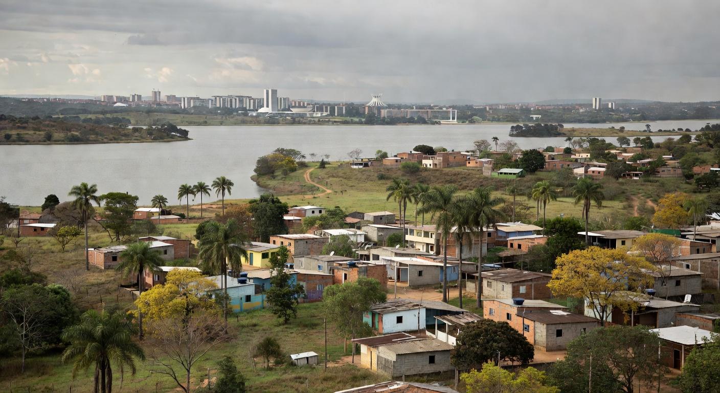 Paisagem da Serrinha do Paranoá em Brasília, com áreas urbanas e naturais, ilustrando debate sobre repasse de imóveis públicos ao BRB e riscos ambientais.