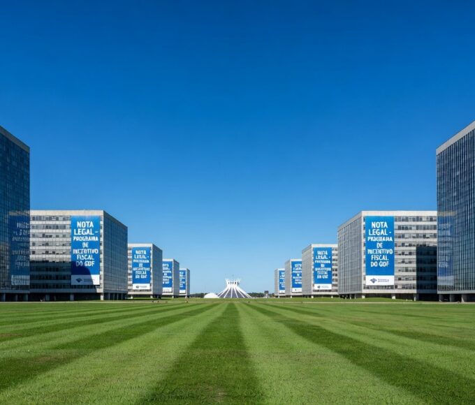 Vista da Esplanada dos Ministérios em Brasília, representando o programa Nota Legal do DF com 1,6 milhão de participantes para sorteio.