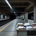 Estação de metrô em Brasília com plataformas vazias e estruturas em manutenção, representando falhas em aquisições no Metrô-DF.