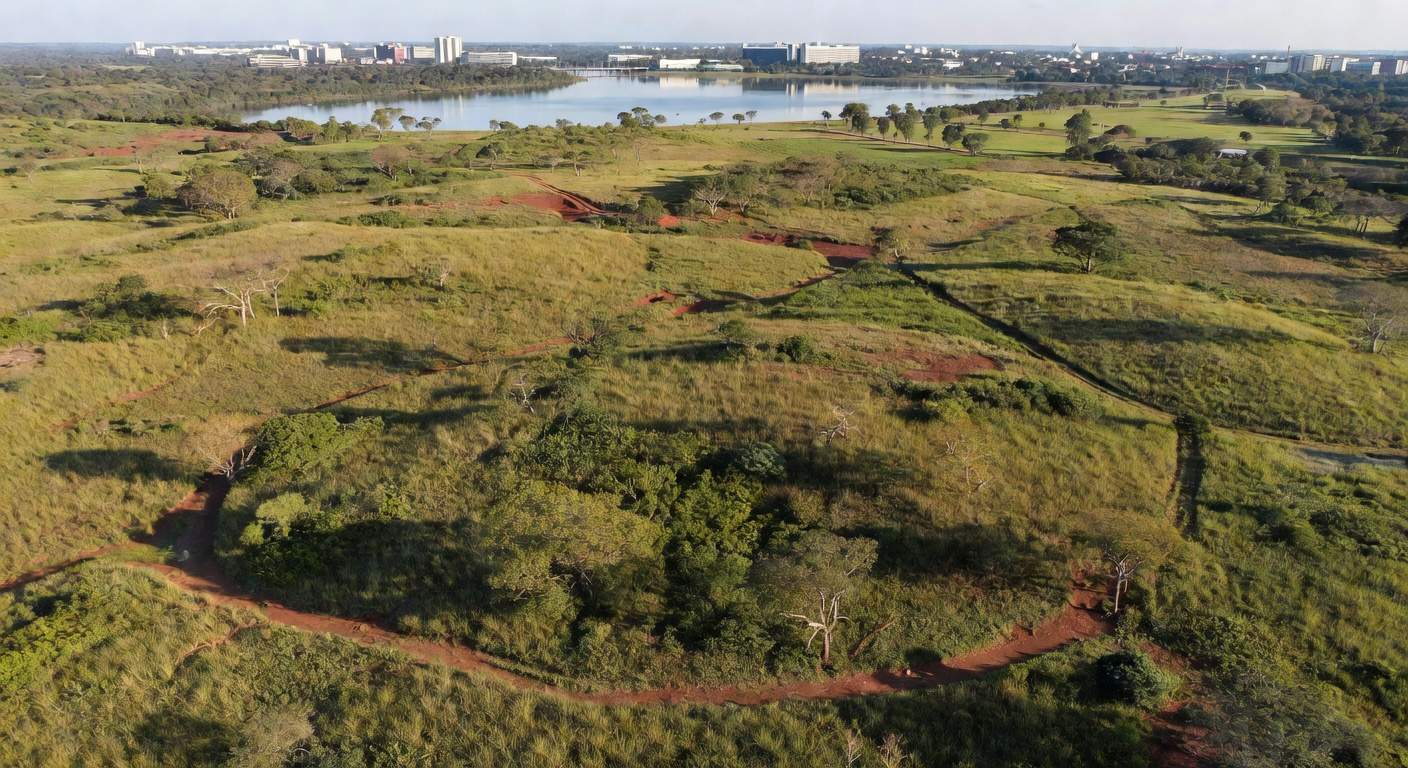 Área verde de 1.200 hectares no Lago Norte, Brasília, sendo transformada em parque ecológico.