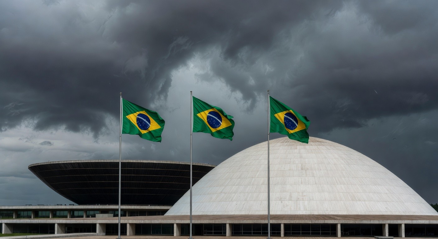 Vista do Congresso Nacional em Brasília com currículos abandonados, representando falhas no mercado de trabalho para idosos no DF.