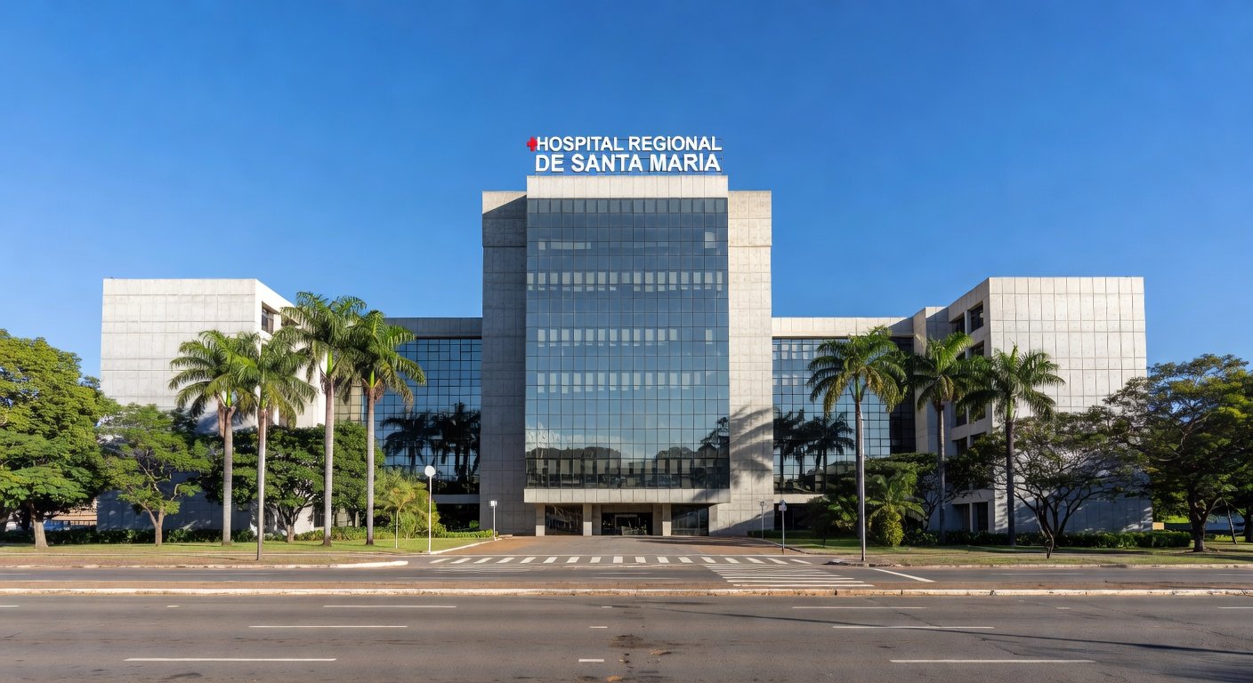 Fachada do Hospital Regional de Santa Maria, onde mãe adotiva faz visitas diárias de carona à filha em coma.