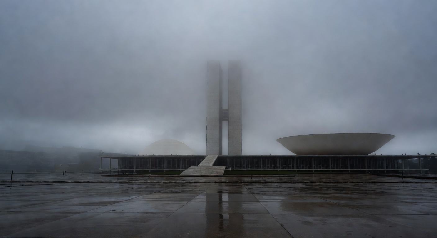 Brasília com céu nublado e névoa durante queda de temperatura