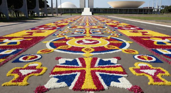 Tapete de 125 metros de Corpus Christi feito com serragem colorida em Brasília