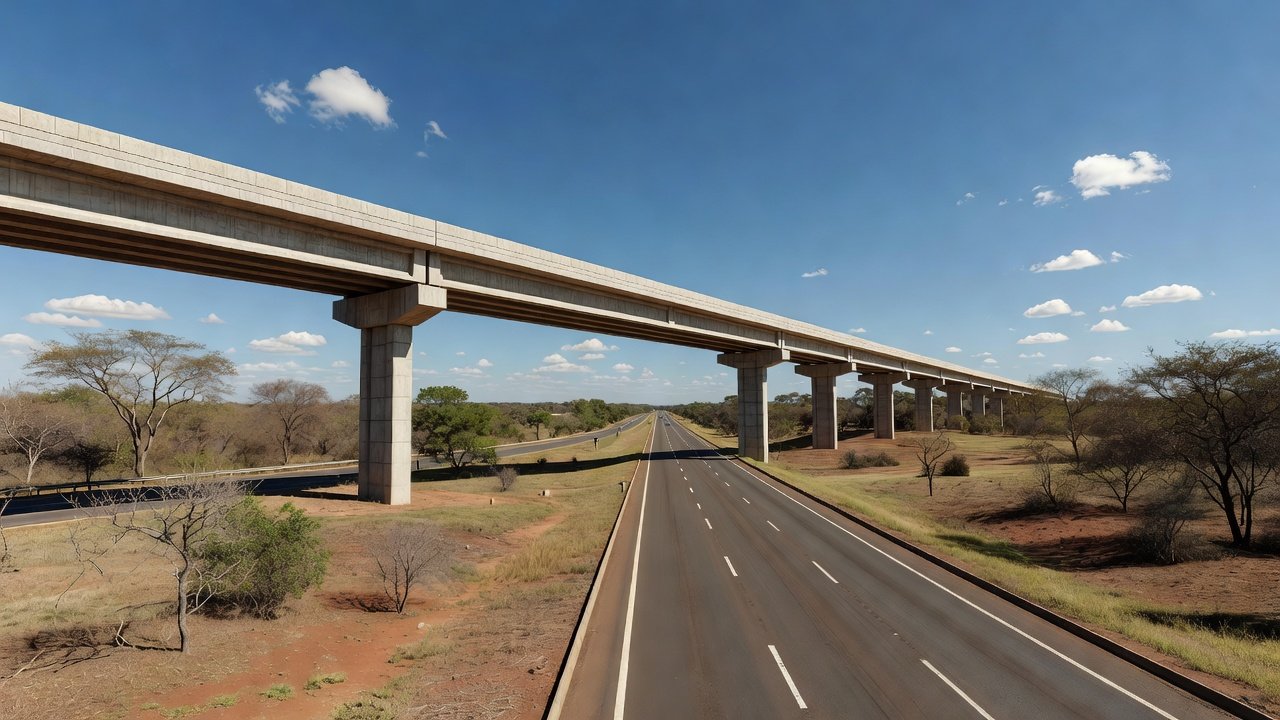 Viaduto do Jardim Botânico na DF-001 em Brasília com tráfego fluindo