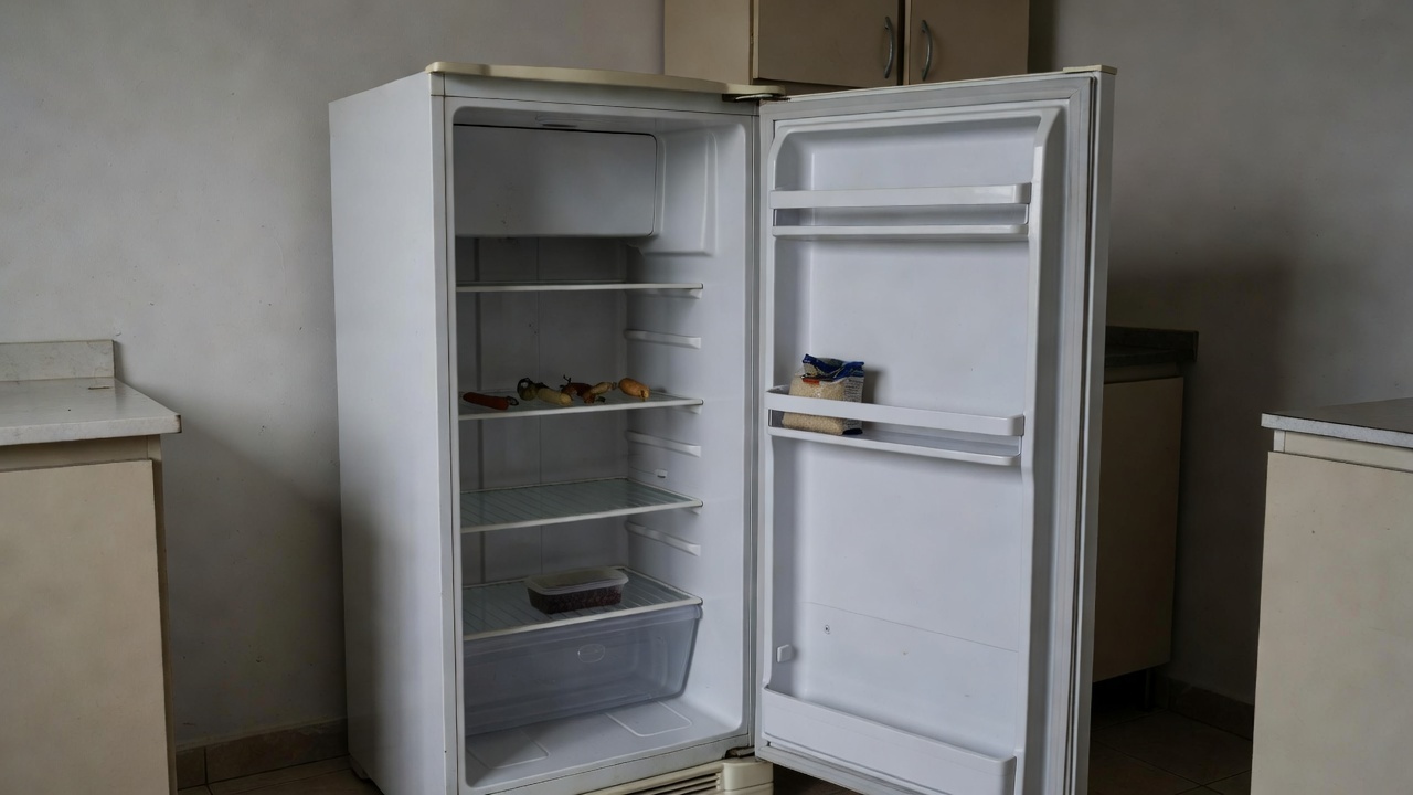 Geladeira com alimentos escassos representando insegurança alimentar entre idosos no DF