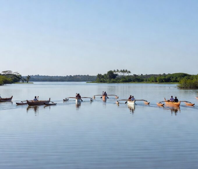 Canoas havaianas no Lago Paranoá na abertura da temporada
