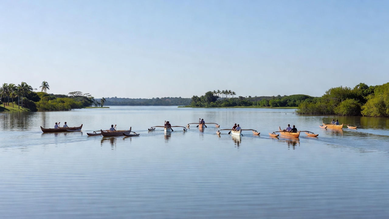 Canoas havaianas no Lago Paranoá na abertura da temporada