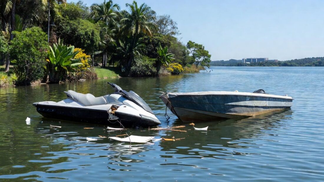 Colisão entre jet ski e lancha no Lago Paranoá, Brasília