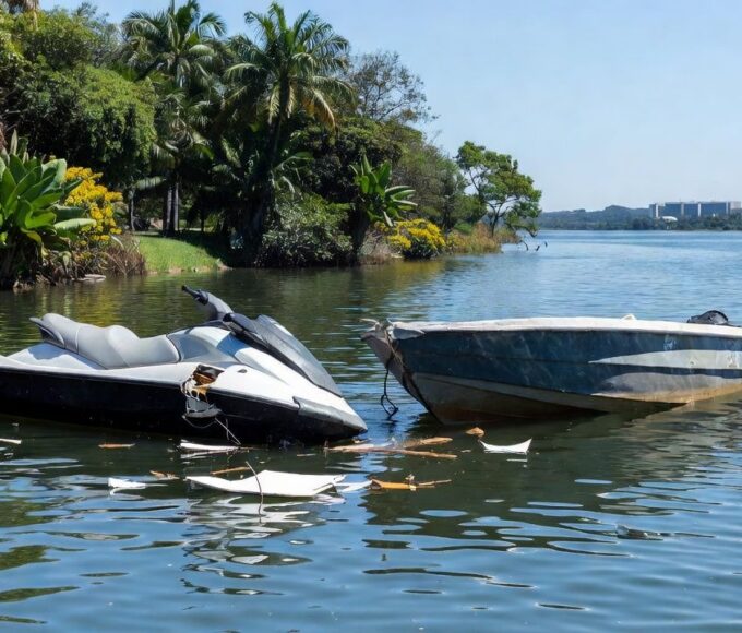 Colisão entre jet ski e lancha no Lago Paranoá, Brasília