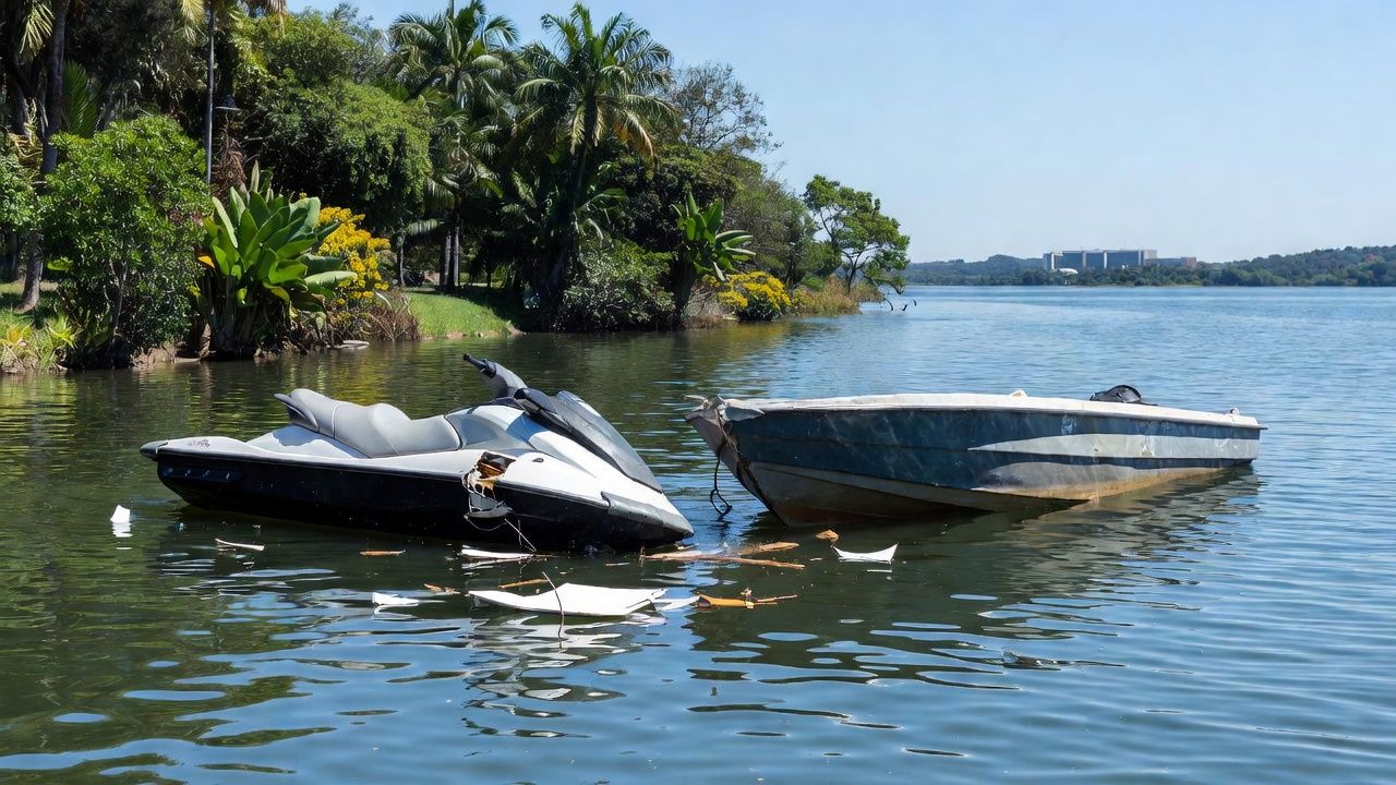 Colisão entre jet ski e lancha no Lago Paranoá, Brasília