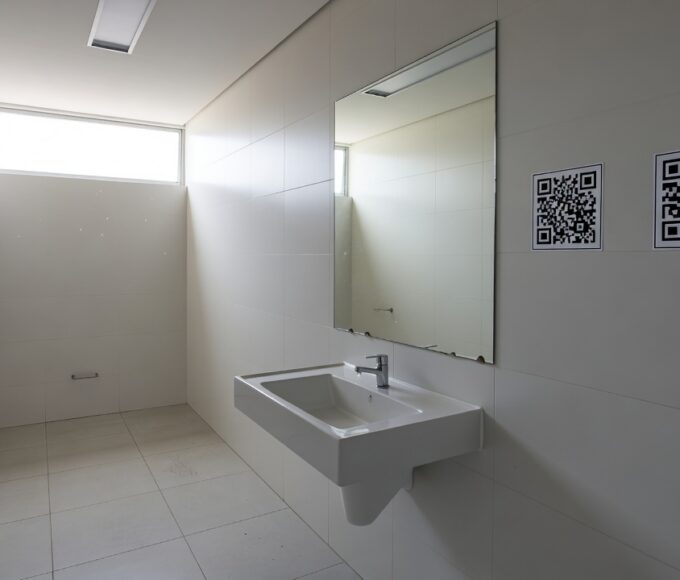 Adesivos com QR Code em banheiro público do DF para o programa Direito Delas