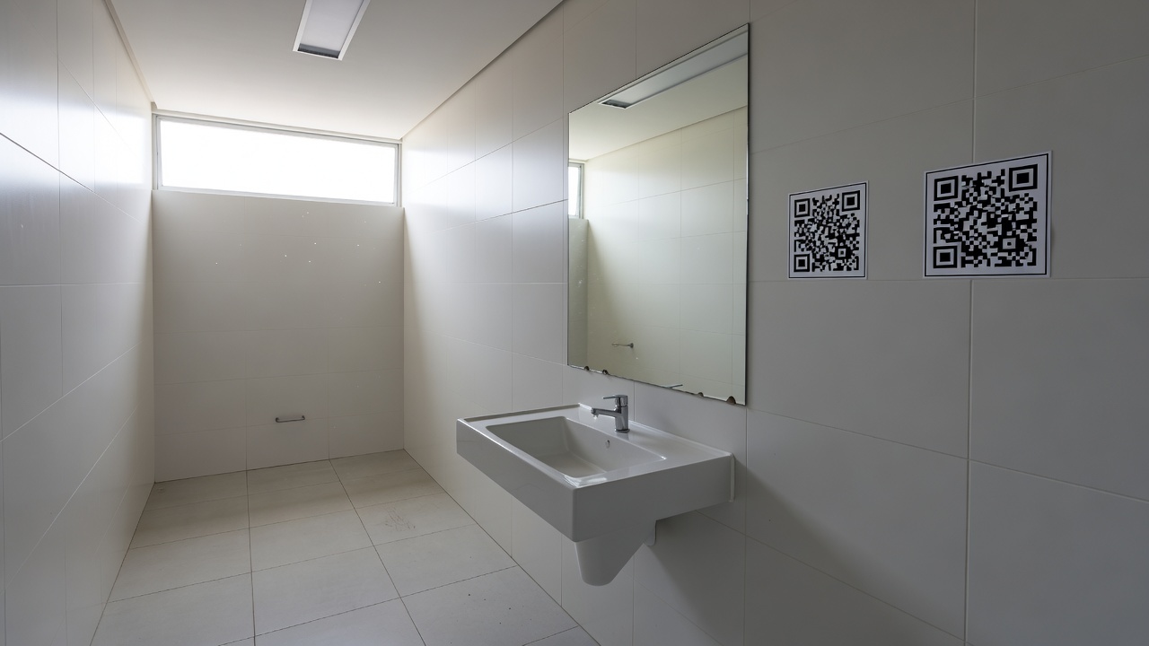 Adesivos com QR Code em banheiro público do DF para o programa Direito Delas
