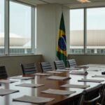 Sala de reuniões vazia após encontro político do MDB em Brasília