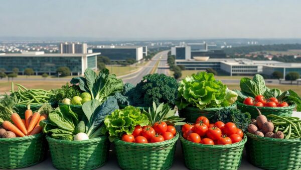 Cesta verde com vegetais frescos do programa Cartão Prato Cheio no DF
