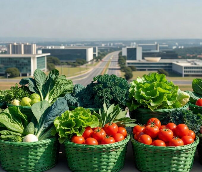 Cesta verde com vegetais frescos do programa Cartão Prato Cheio no DF
