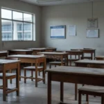 Sala de aula vazia em escola pública do DF durante crise educacional