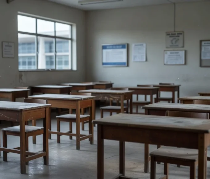 Sala de aula vazia em escola pública do DF durante crise educacional