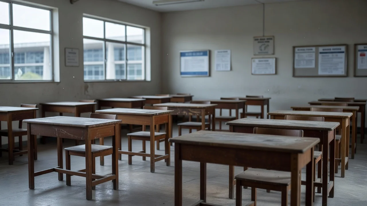 Sala de aula vazia em escola pública do DF durante crise educacional