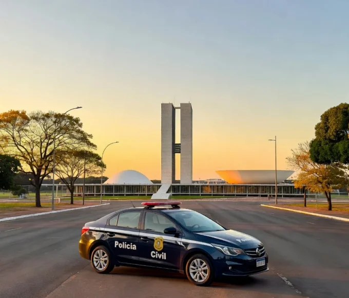 Viatura da Polícia Civil do DF em rua de Brasília após perseguição
