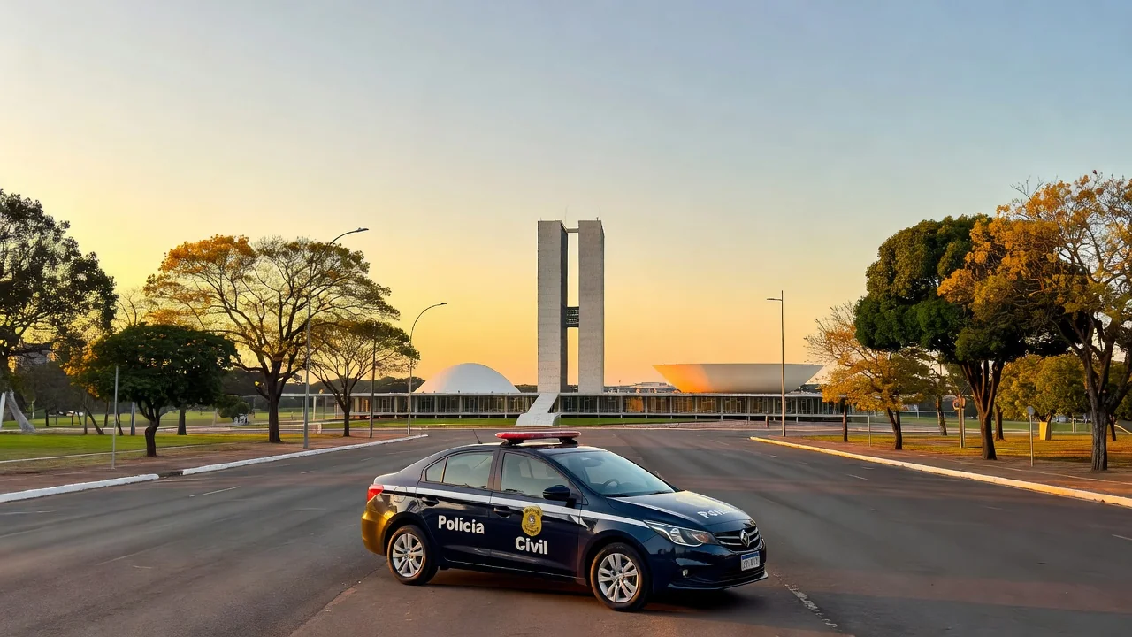 Viatura da Polícia Civil do DF em rua de Brasília após perseguição