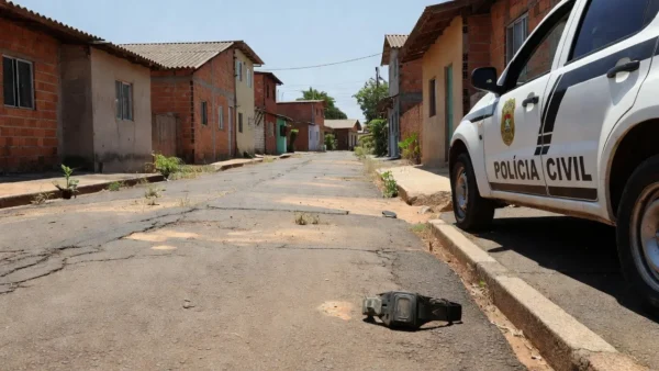 Rua em Ceilândia com tornozeleira eletrônica e viatura policial brasileira
