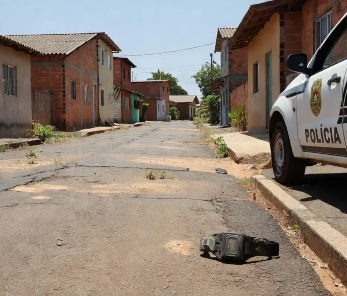 Rua em Ceilândia com tornozeleira eletrônica e viatura policial brasileira