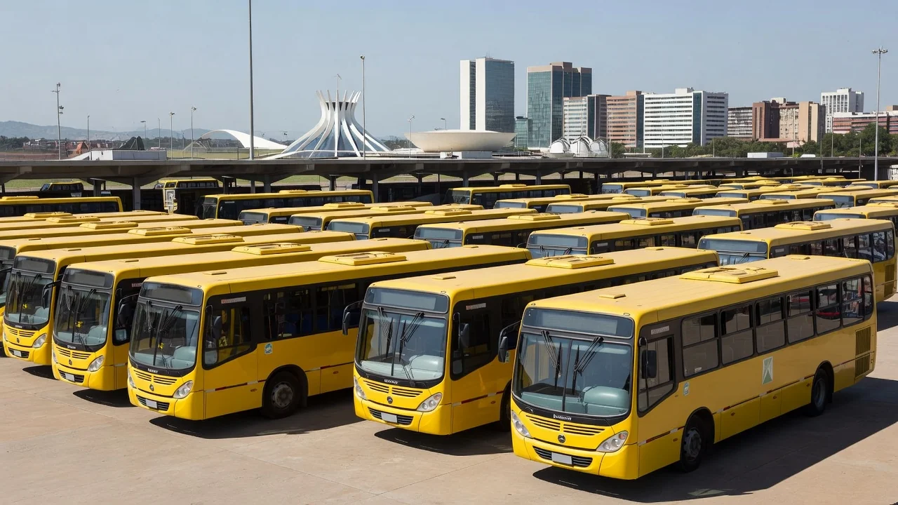 Frota de ônibus em terminal rodoviário de Brasília após acordo com rodoviários do DF